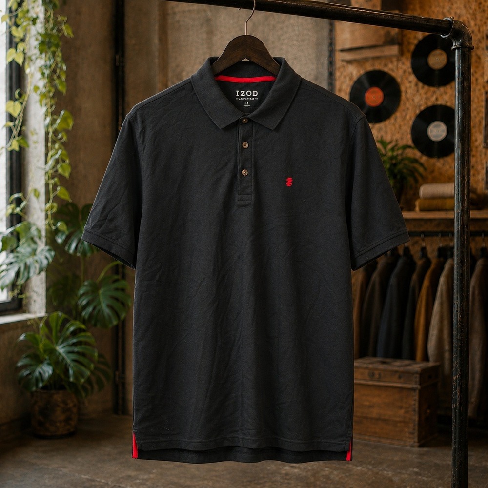 IZOD The Advantage Polo Black Short Sleeve Shirt LT Mens Tall Casual Pique